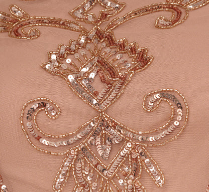 Short Sleeve Beaded Blouson Gown - Rose Gold | Adrianna Papell