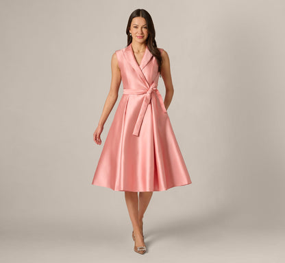 Mikado Lapel Belted Midi Dress - Apricot Ice | Adrianna Papell