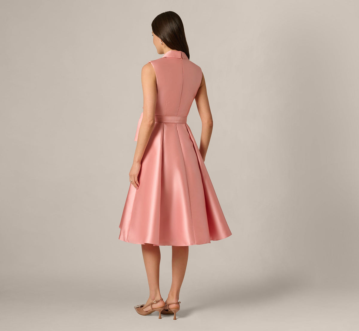 Mikado Lapel Belted Midi Dress - Apricot Ice | Adrianna Papell