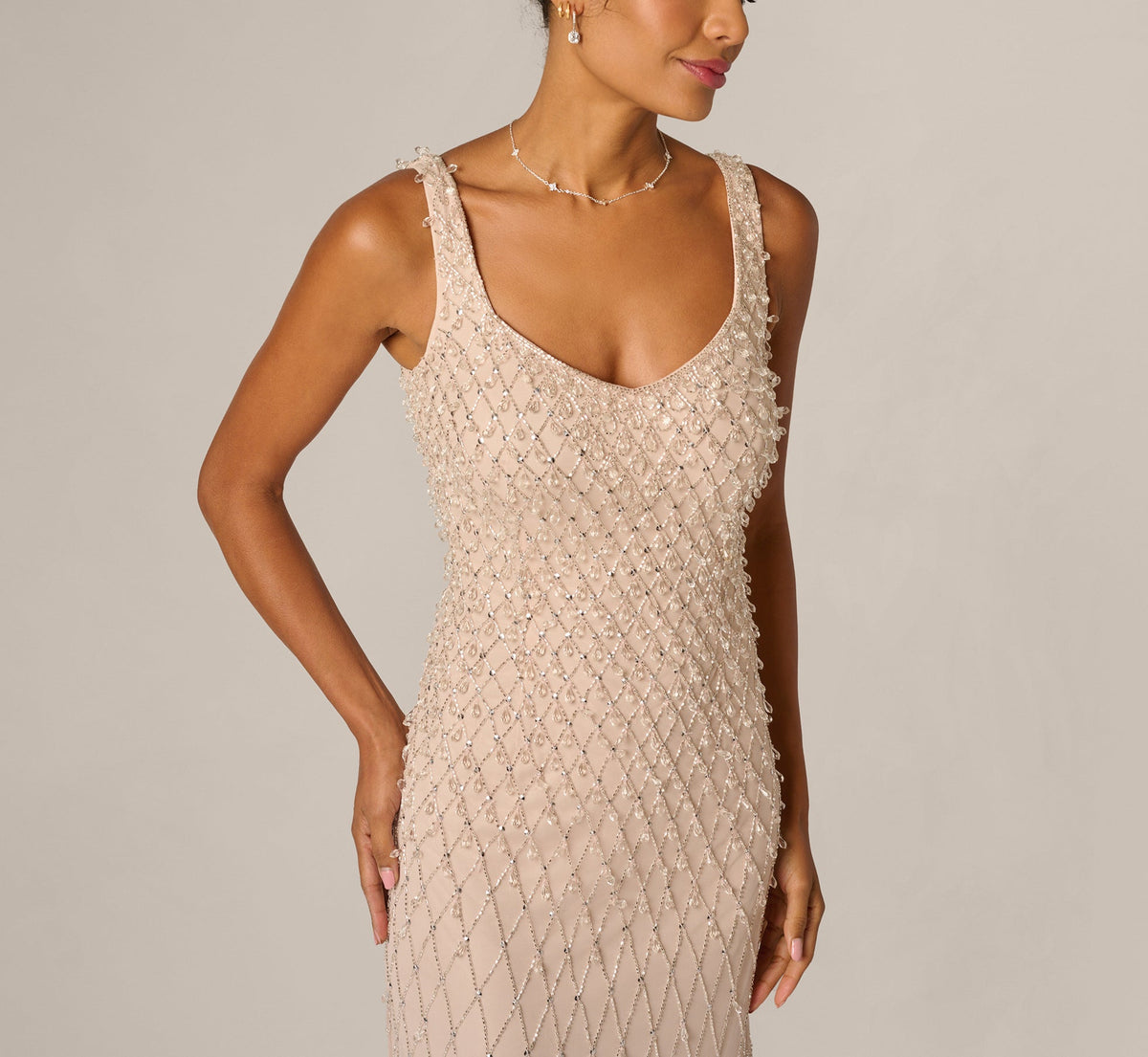 Diamond Beaded Mermaid Gown - Shell | Adrianna Papell