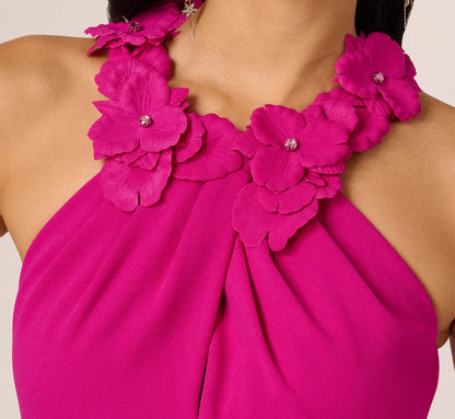 Floral Embellished Crossover Halter Gown - Pink Flambe | Adrianna Papell