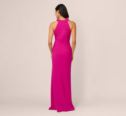Floral Embellished Crossover Halter Gown - Pink Flambe | Adrianna Papell