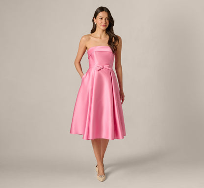 Strapless Bow Waist Mikado Midi Dress - Cherry Blossom | Adrianna Papell