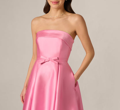 Strapless Bow Waist Mikado Midi Dress - Cherry Blossom | Adrianna Papell