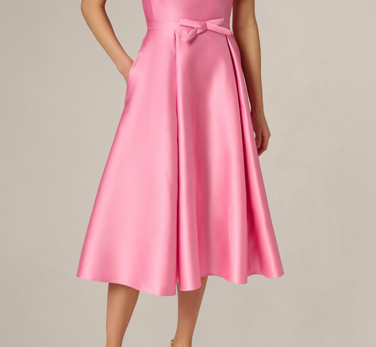 Strapless Bow Waist Mikado Midi Dress - Cherry Blossom | Adrianna Papell