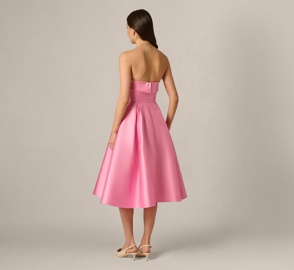 Strapless Bow Waist Mikado Midi Dress - Cherry Blossom | Adrianna Papell
