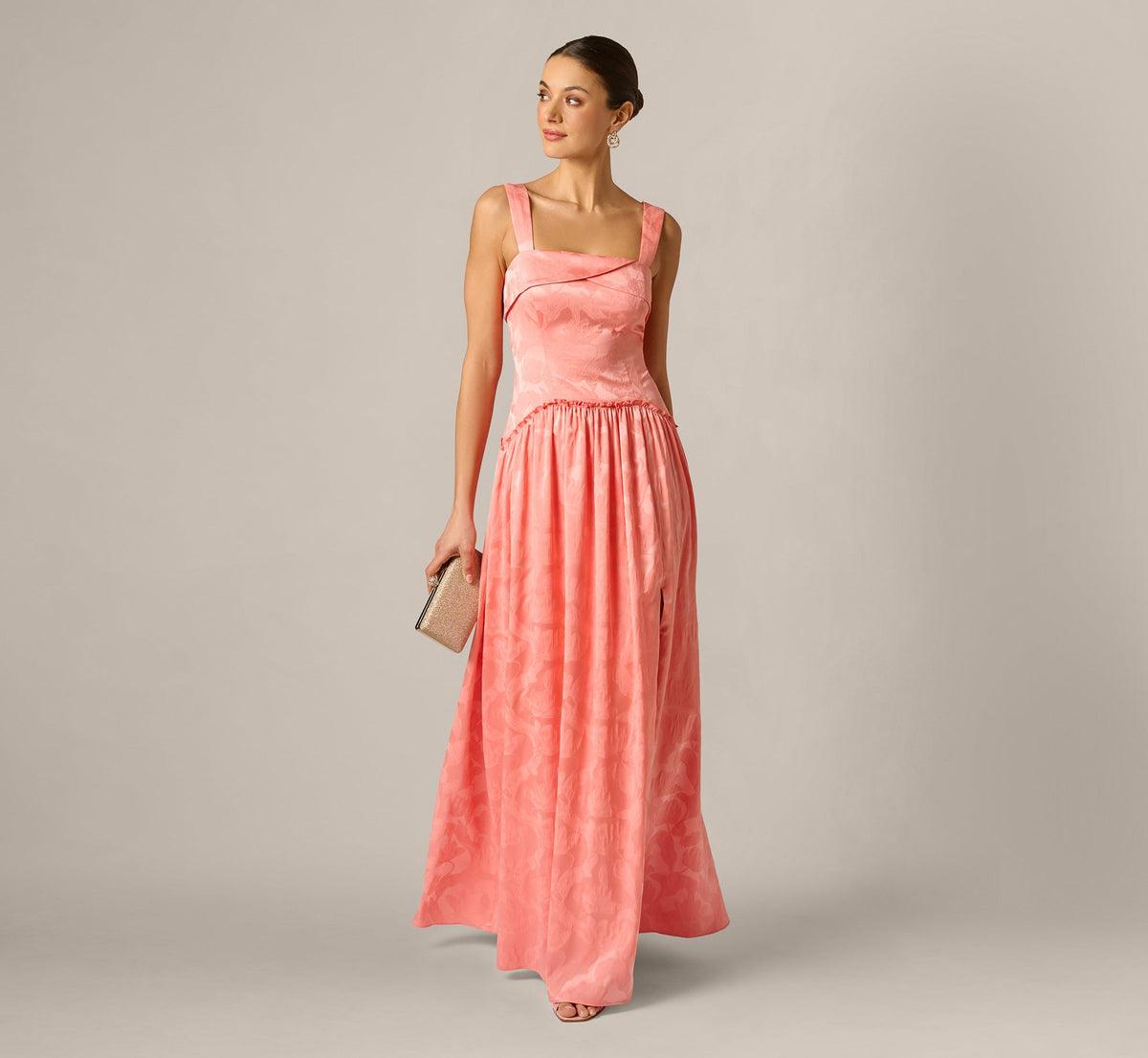 Drop Waist Butterfly Jacquard Gown - Coastal Sun | Adrianna Papell