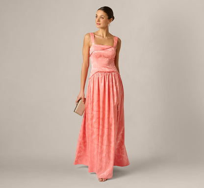 Drop Waist Butterfly Jacquard Gown - Coastal Sun | Adrianna Papell