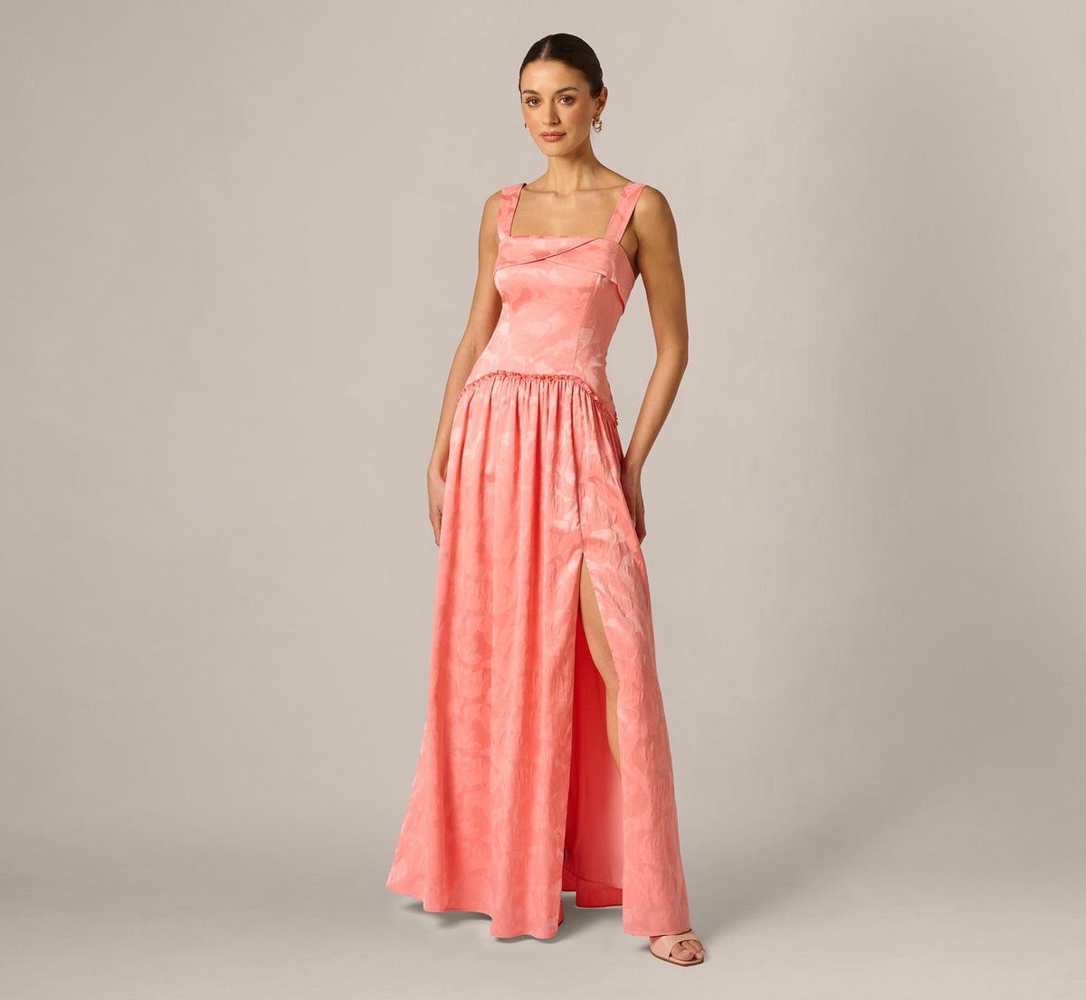 Drop Waist Butterfly Jacquard Gown - Coastal Sun | Adrianna Papell