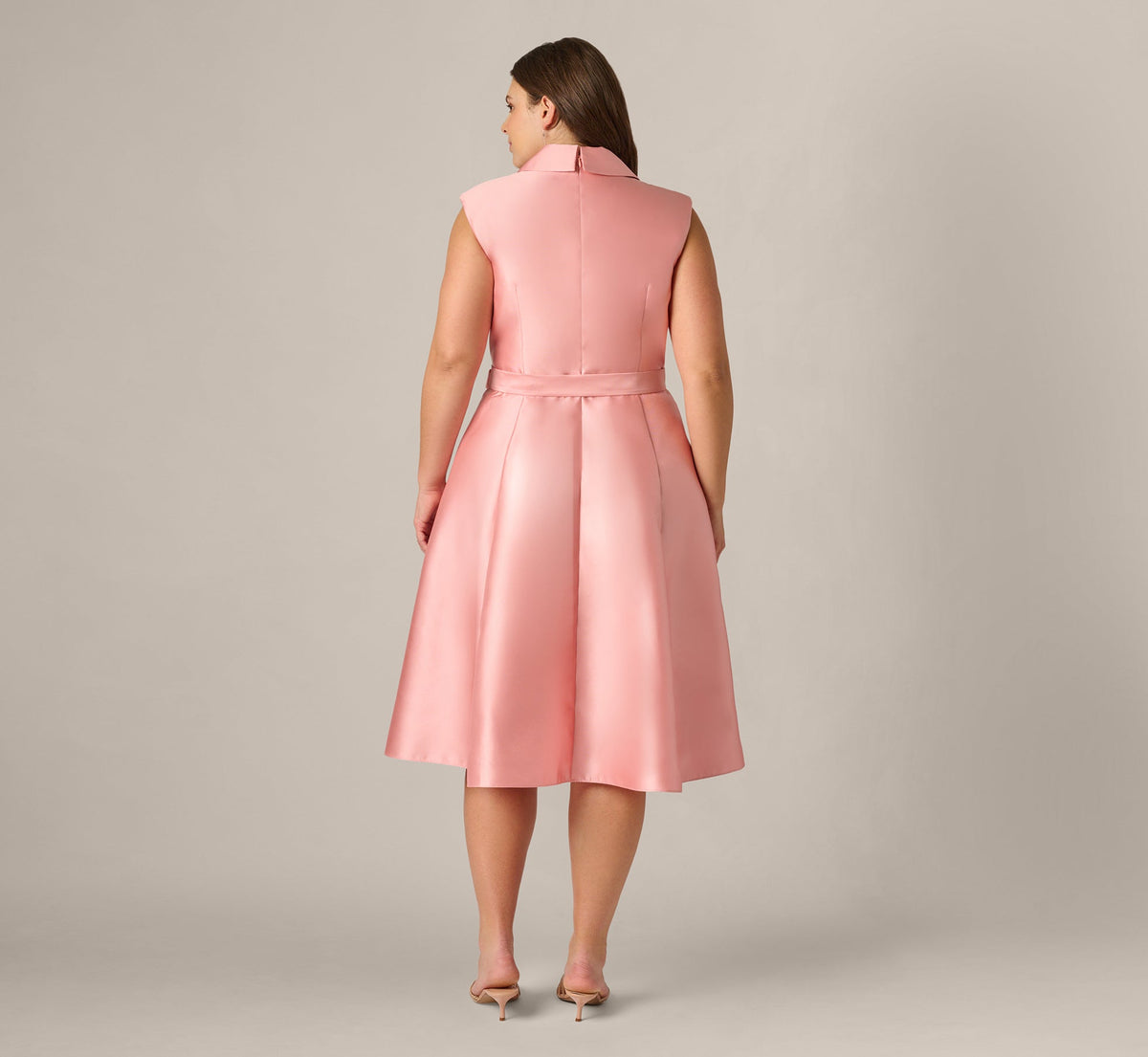 Plus Size Mikado Lapel Belted Midi Dress - Apricot Ice | Adrianna Papell