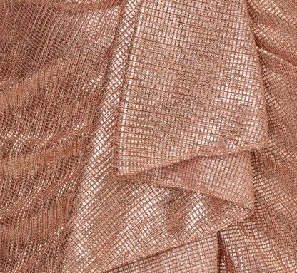 Draped Metallic Foil Long Dress - Rose Gold | Adrianna Papell
