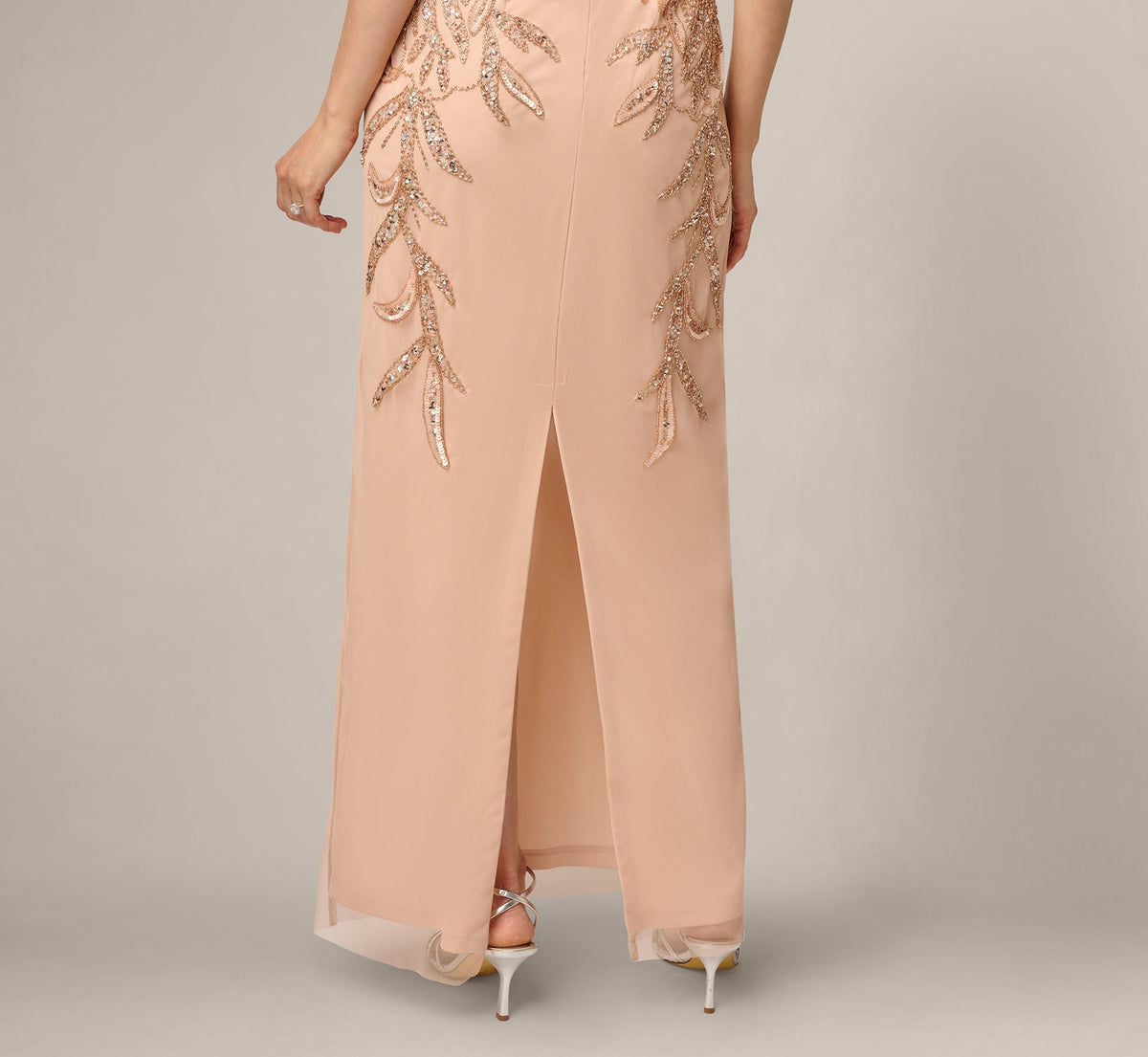 Adrianna Papell Hand-Beaded Sleeveless Slim Column Gown - Rose Gold | Adrianna Papell