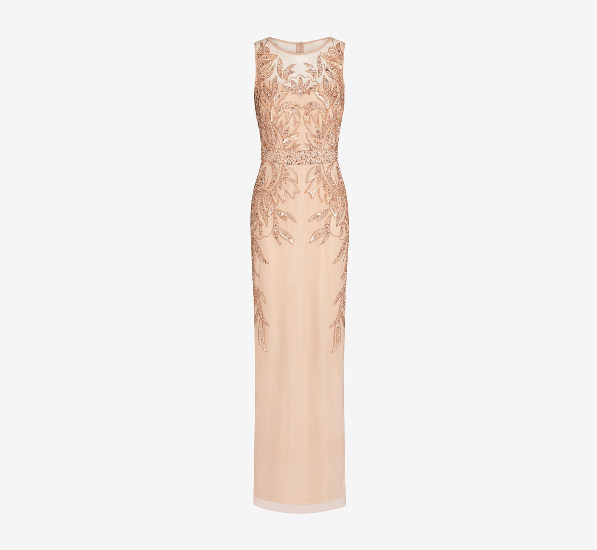 Adrianna Papell Hand-Beaded Sleeveless Slim Column Gown - Rose Gold | Adrianna Papell