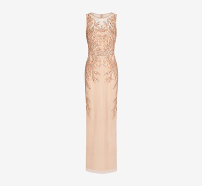 Adrianna Papell Hand-Beaded Sleeveless Slim Column Gown - Rose Gold | Adrianna Papell