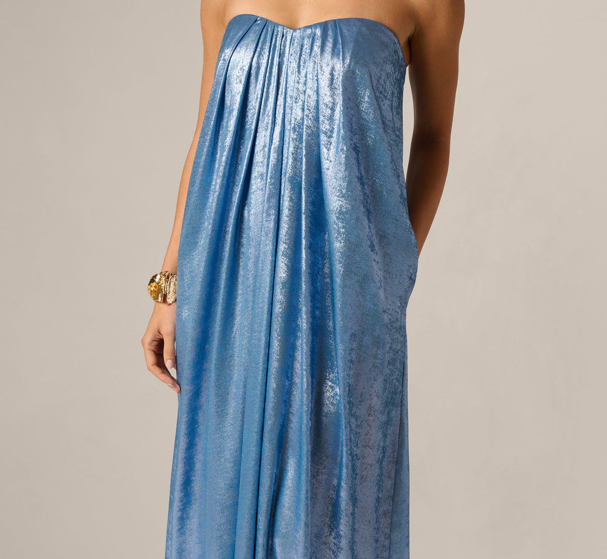 Strapless Foil Chiffon Trapeze Gown - Azure Blue | Adrianna Papell