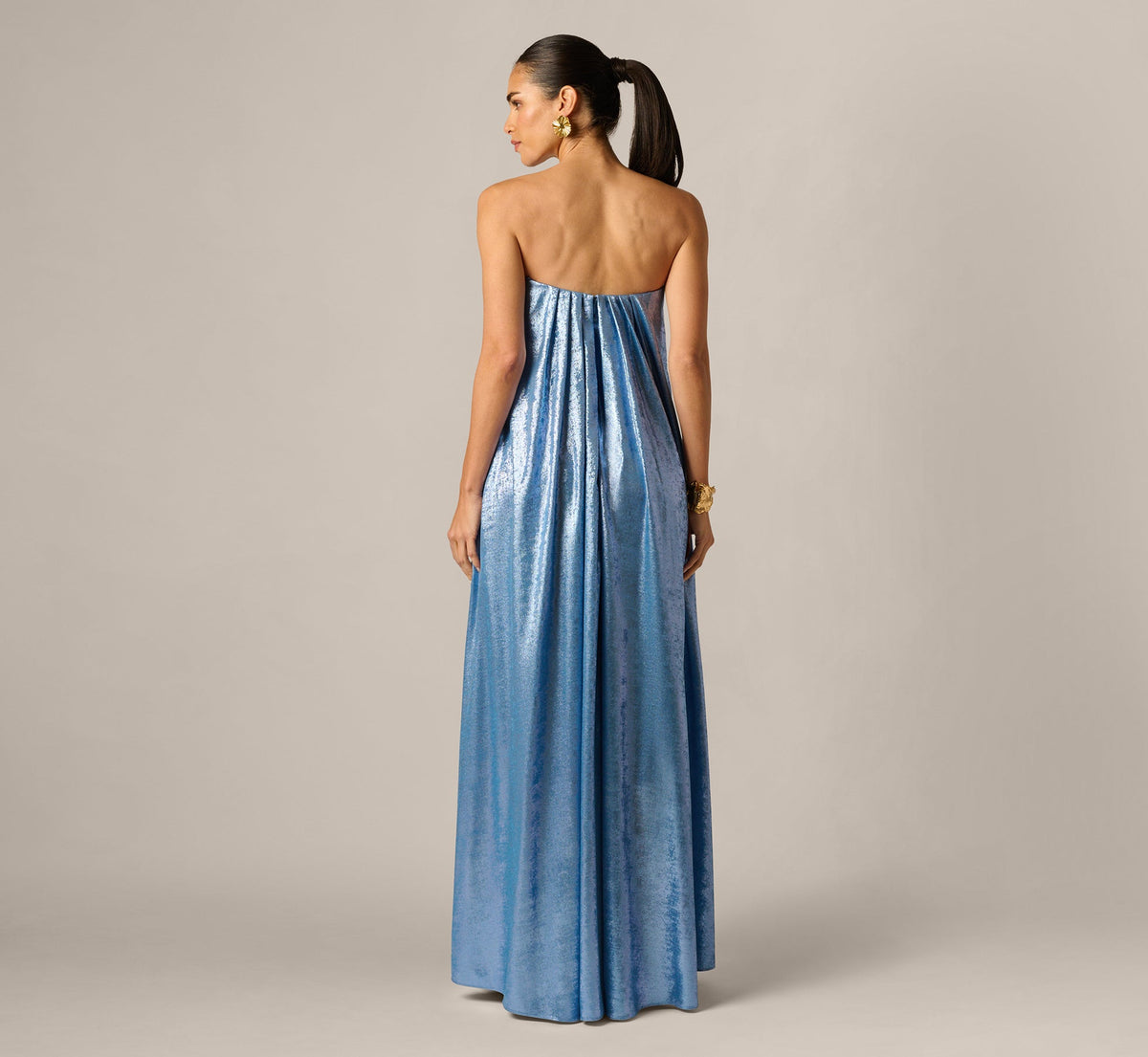 Strapless Foil Chiffon Trapeze Gown - Azure Blue | Adrianna Papell