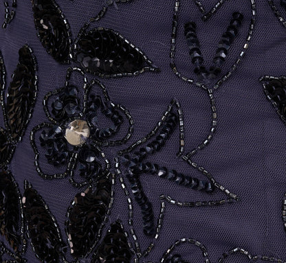 Hand Beaded Short Sleeve Floral Godet Gown - Smoky Peri | Adrianna Papell
