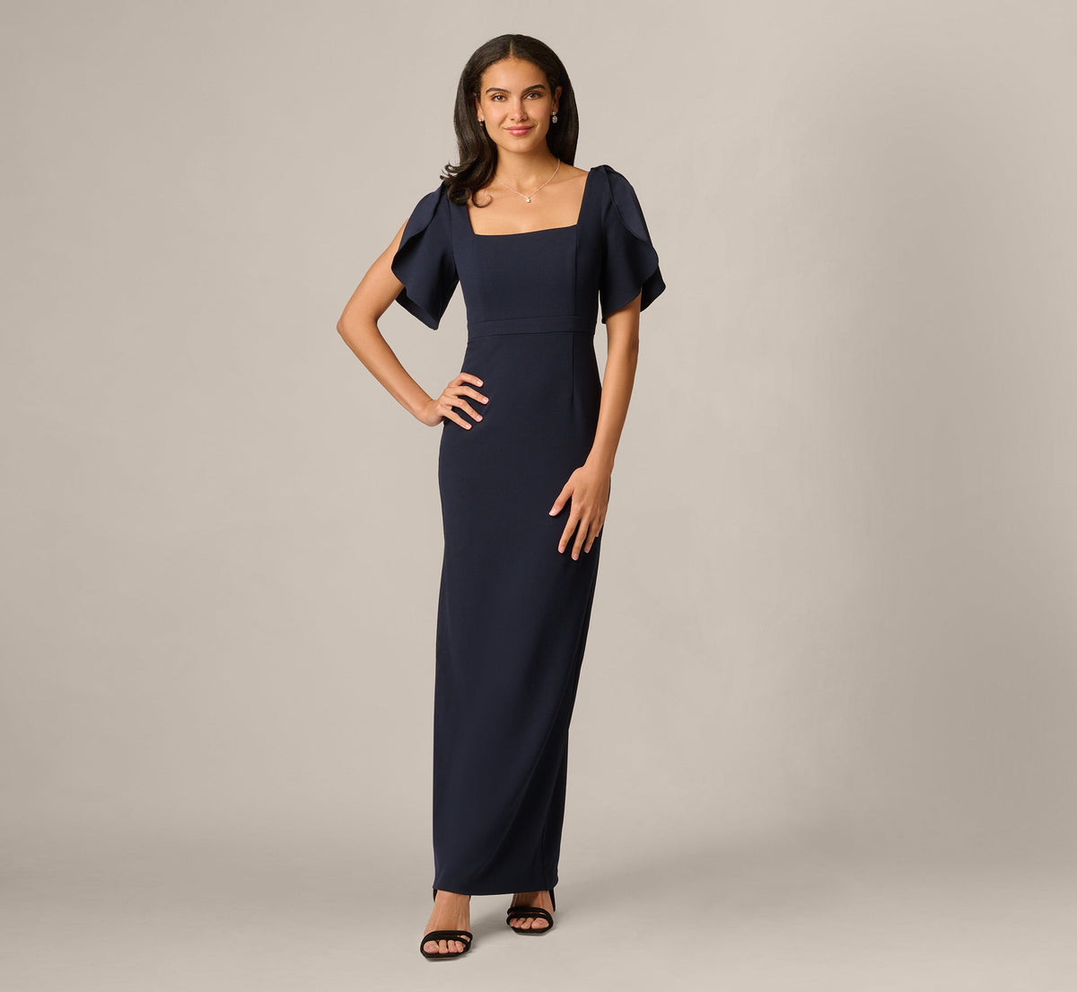 Split Sleeve Square Neck Column Gown - Midnight | Adrianna Papell