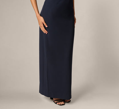 Split Sleeve Square Neck Column Gown - Midnight | Adrianna Papell
