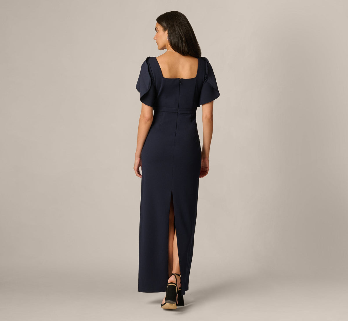 Split Sleeve Square Neck Column Gown - Midnight | Adrianna Papell