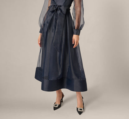 Long Sleeve Organza Collared Ankle Length Midi Dress - Midnight | Adrianna Papell