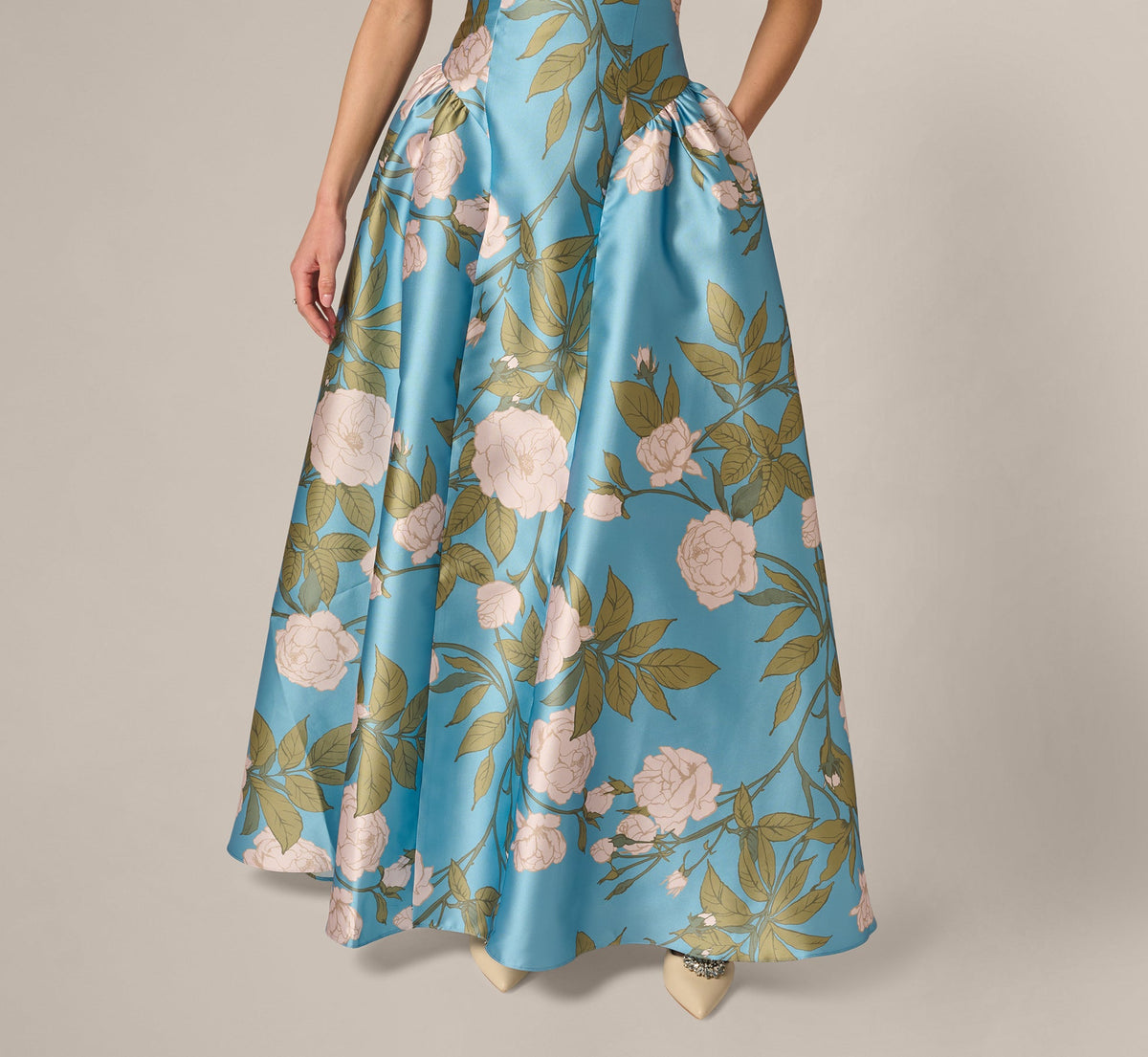 Drop Waist Square Neck Floral Ballgown - Blue Multi | Adrianna Papell