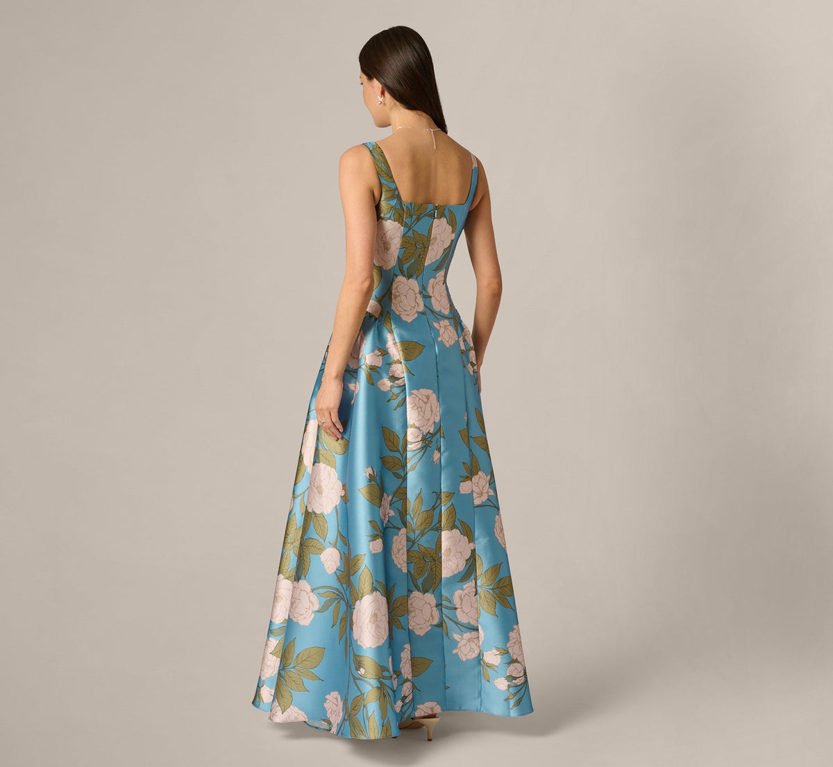 Drop Waist Square Neck Floral Ballgown - Blue Multi | Adrianna Papell