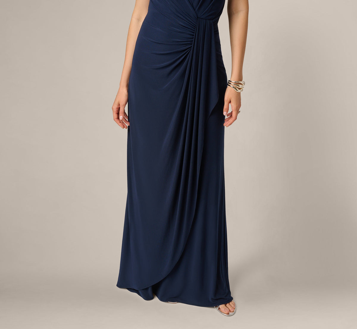 One Shoulder Dress With Draped Waist Detail - Midnight | Adrianna Papell