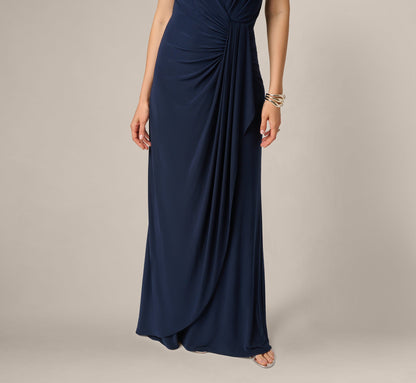 One Shoulder Dress With Draped Waist Detail - Midnight | Adrianna Papell
