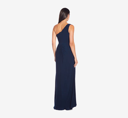 One Shoulder Dress With Draped Waist Detail - Midnight | Adrianna Papell