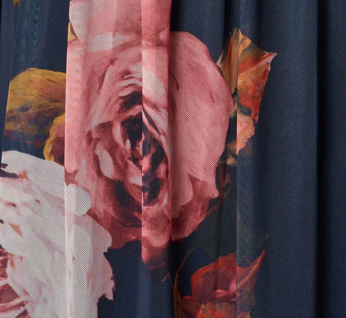Strapless Ruched Floral Stretch Mesh Gown - Navy Multi | Adrianna Papell