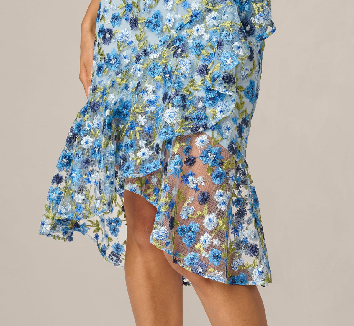 Floral Embroidered Flounce Halter Dress - Blue Multi | Adrianna Papell