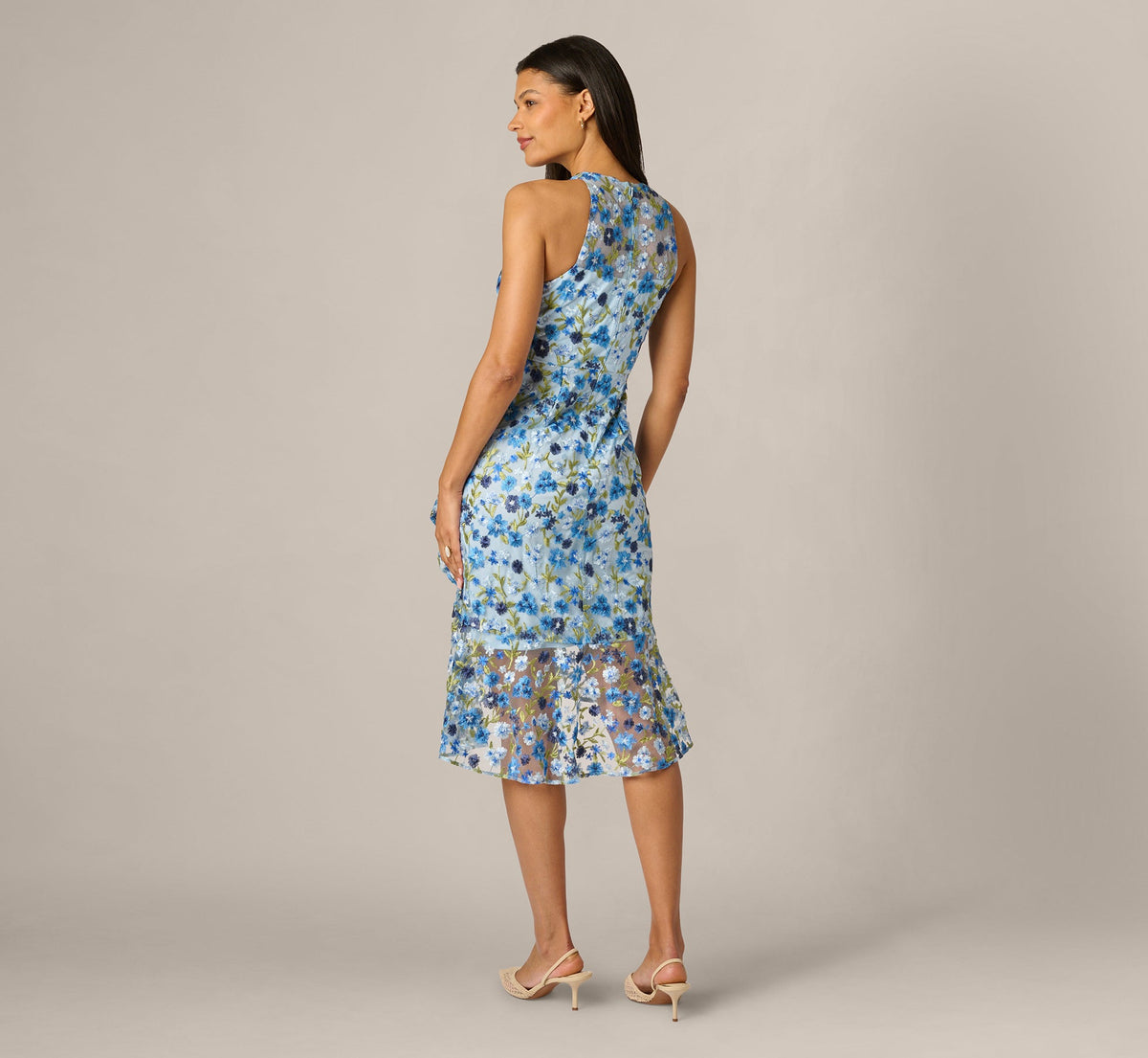 Floral Embroidered Flounce Halter Dress - Blue Multi | Adrianna Papell