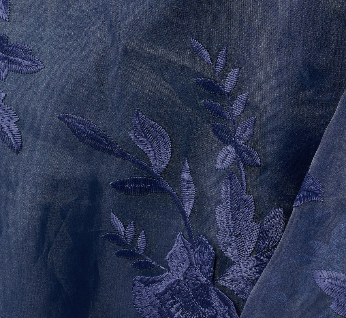 One Shoulder Floral Embroidered Gown - Navy Sateen | Adrianna Papell