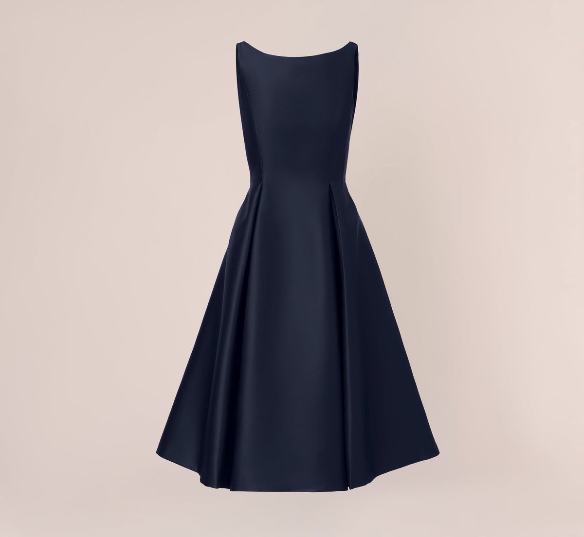 Sleeveless Mikado Fit And Flare Midi Dress With V-Back - Midnight | Adrianna Papell