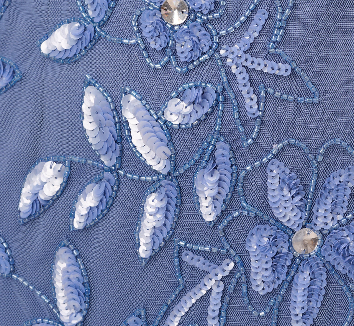 Hand Beaded Short Sleeve Floral Godet Gown - French Blue | Adrianna Papell