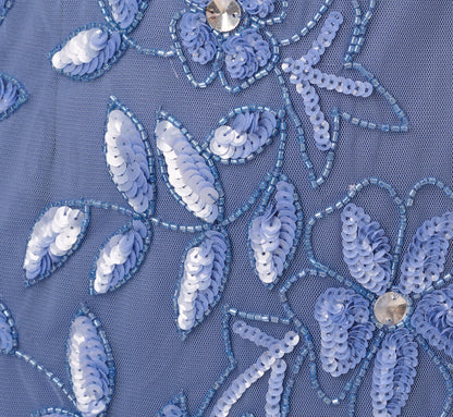 Hand Beaded Short Sleeve Floral Godet Gown - French Blue | Adrianna Papell