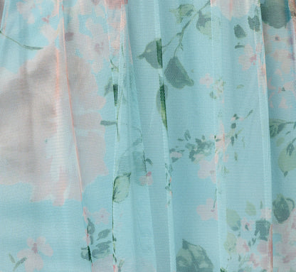 Flutter Sleeve Floral Tulle Maxi Dress - Blue Multi | Adrianna Papell