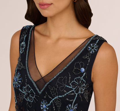 Sleeveless Beaded Blouson Midi Dress - Midnight Multi | Adrianna Papell