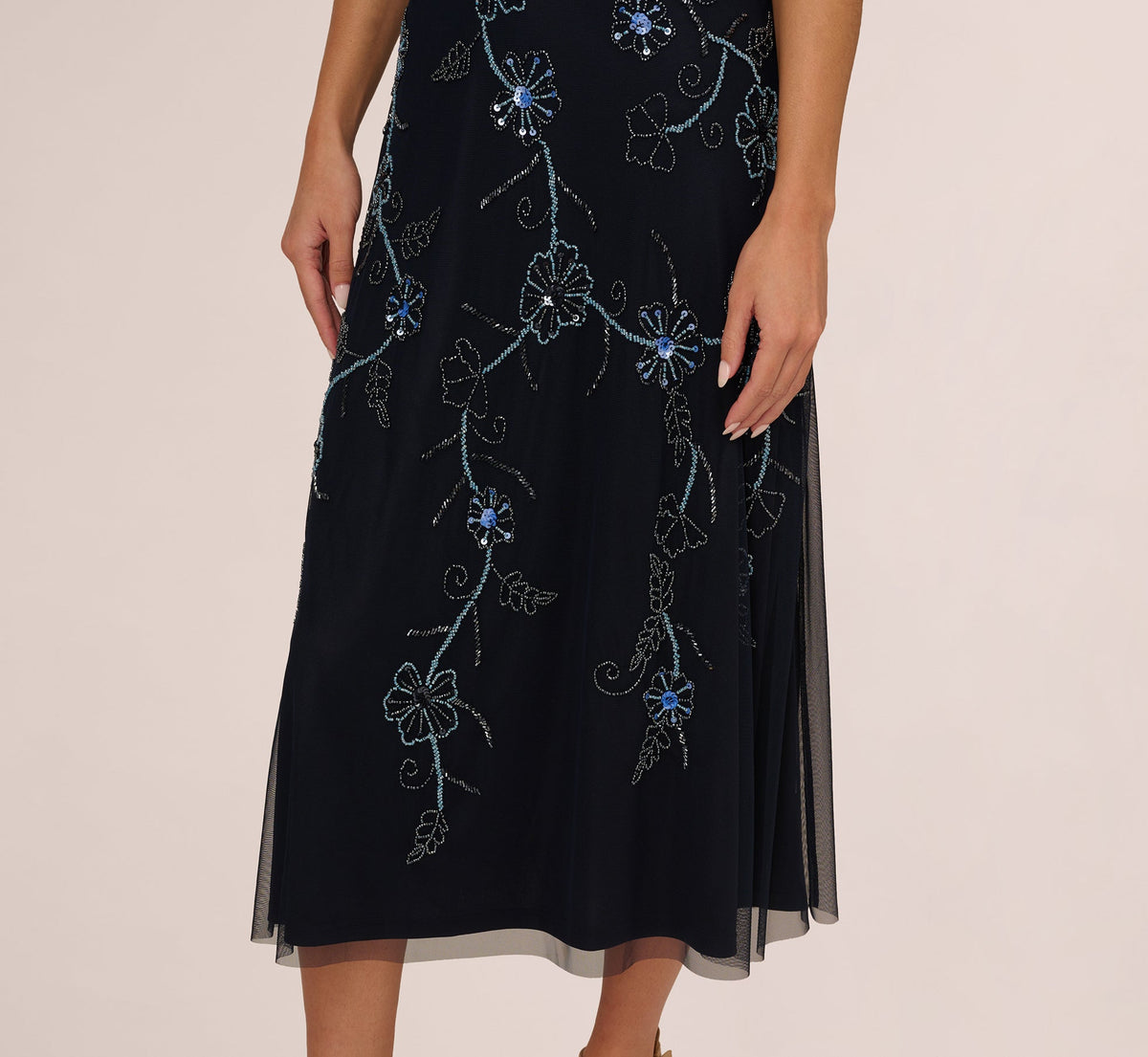 Sleeveless Beaded Blouson Midi Dress - Midnight Multi | Adrianna Papell