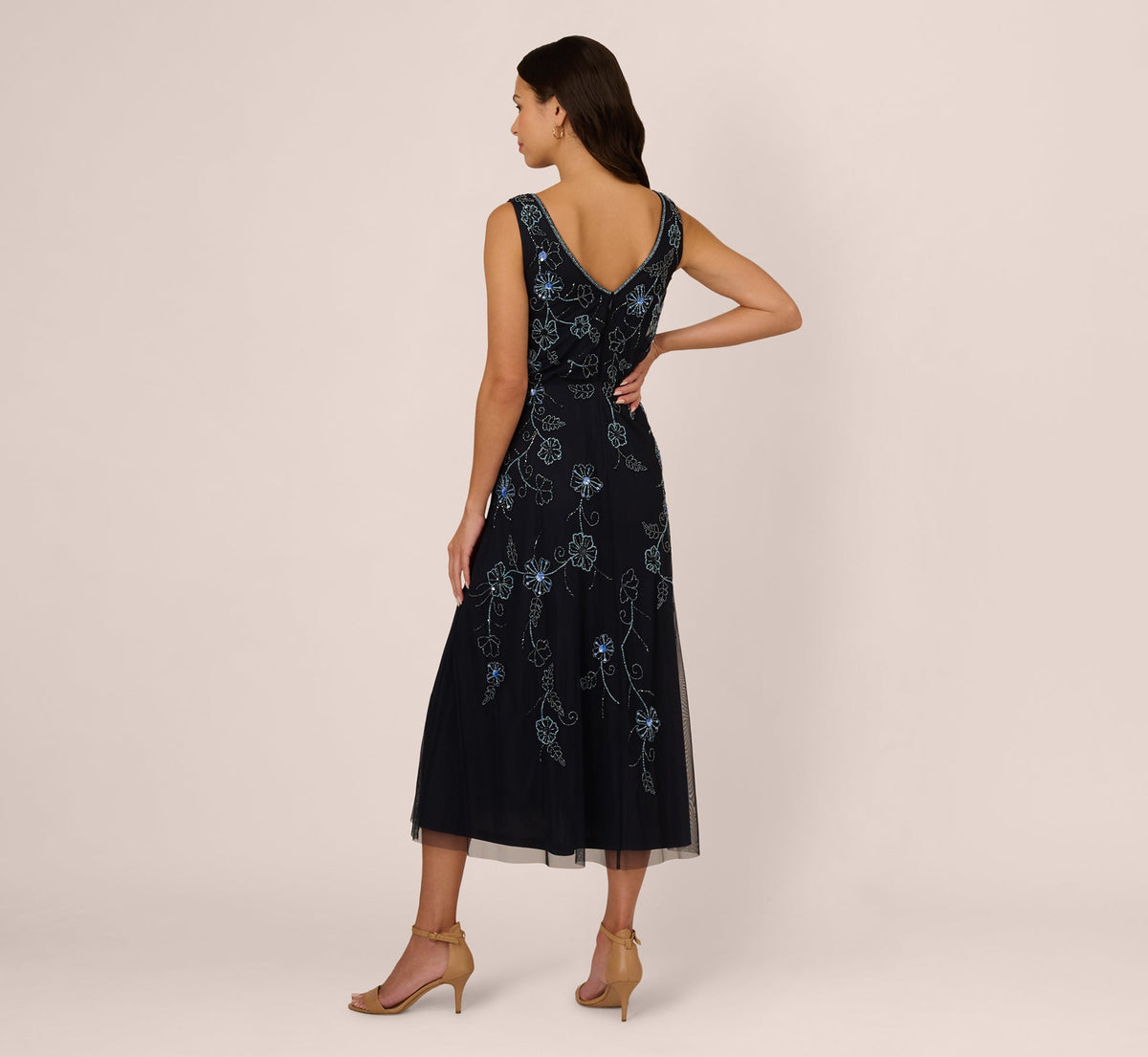 Sleeveless Beaded Blouson Midi Dress - Midnight Multi | Adrianna Papell