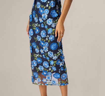 Cape Sleeve Floral Embroidered Midi Dress - Blue Multi | Adrianna Papell