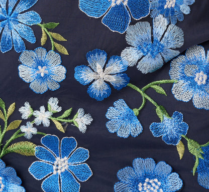 Cape Sleeve Floral Embroidered Midi Dress - Blue Multi | Adrianna Papell
