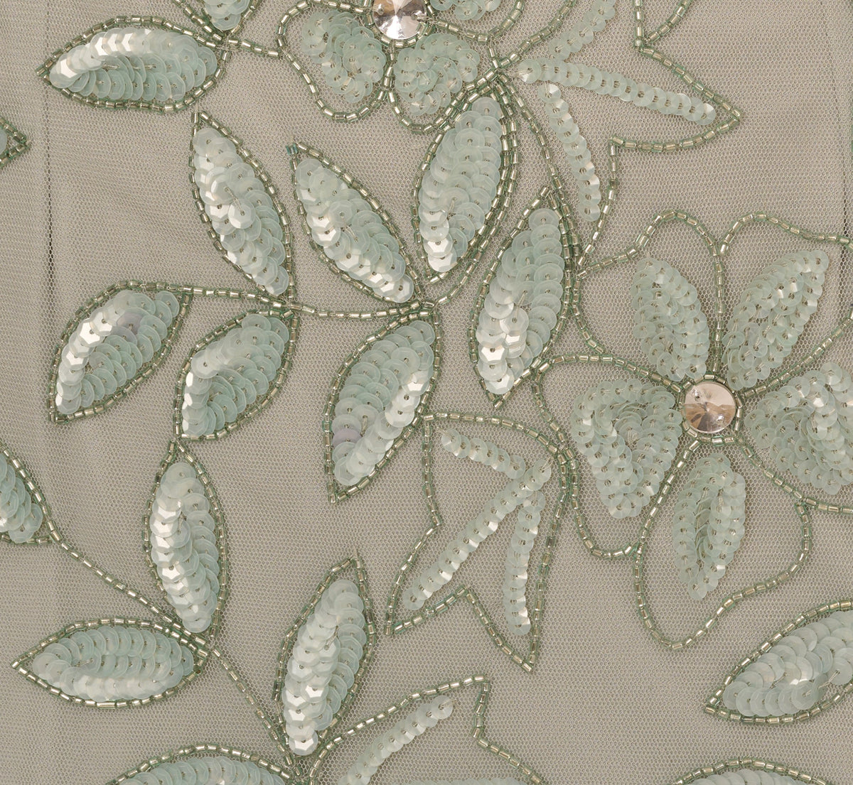 Hand Beaded Short Sleeve Floral Godet Gown - Frosted Sage | Adrianna Papell