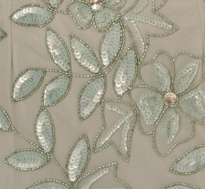 Hand Beaded Short Sleeve Floral Godet Gown - Frosted Sage | Adrianna Papell