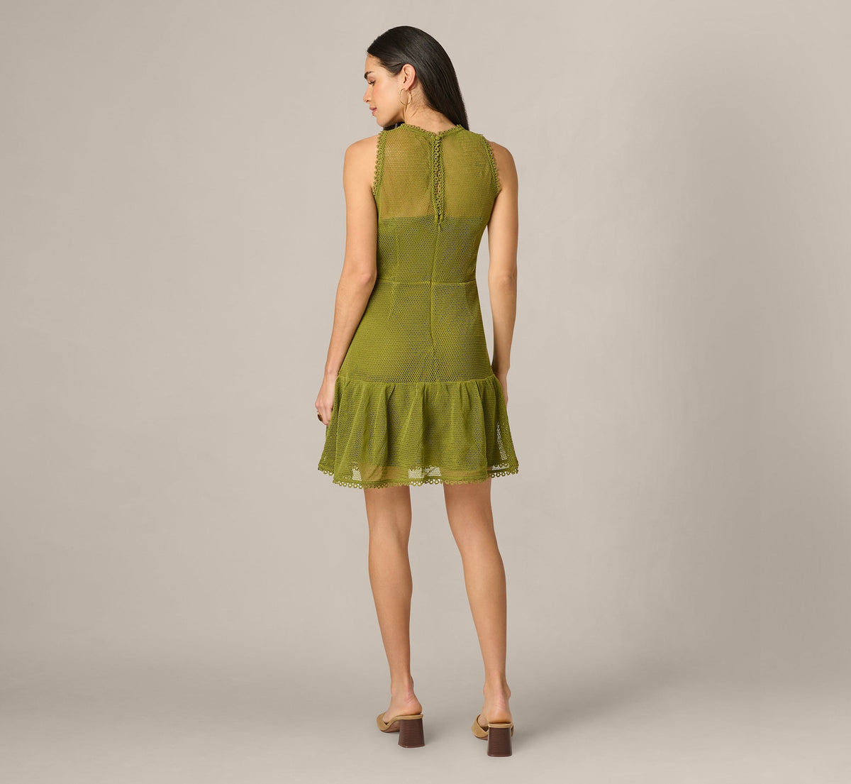 Cotton Mesh Floral Short Dress - Dark Moss | Adrianna Papell