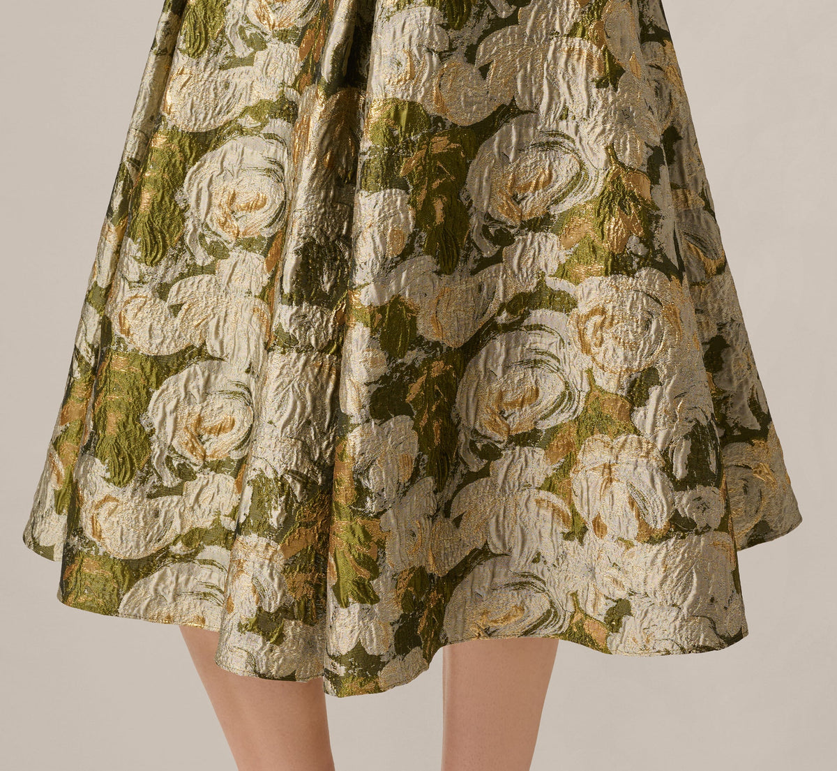 Floral Jacquard Fit And Flare Tea Length Dress - Olive Multi | Adrianna Papell