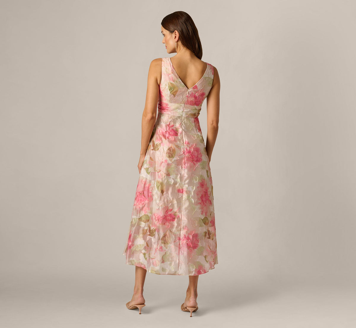 Floral Organza Cascade High Low Midi Dress - Sage Multi | Adrianna Papell