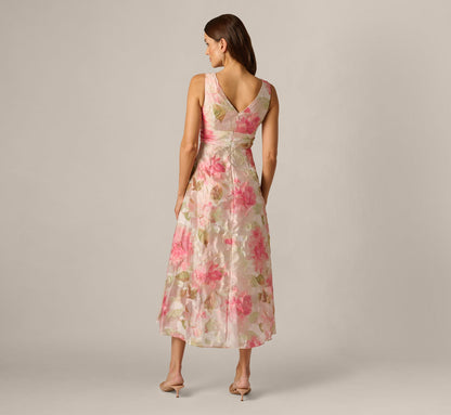 Floral Organza Cascade High Low Midi Dress - Sage Multi | Adrianna Papell