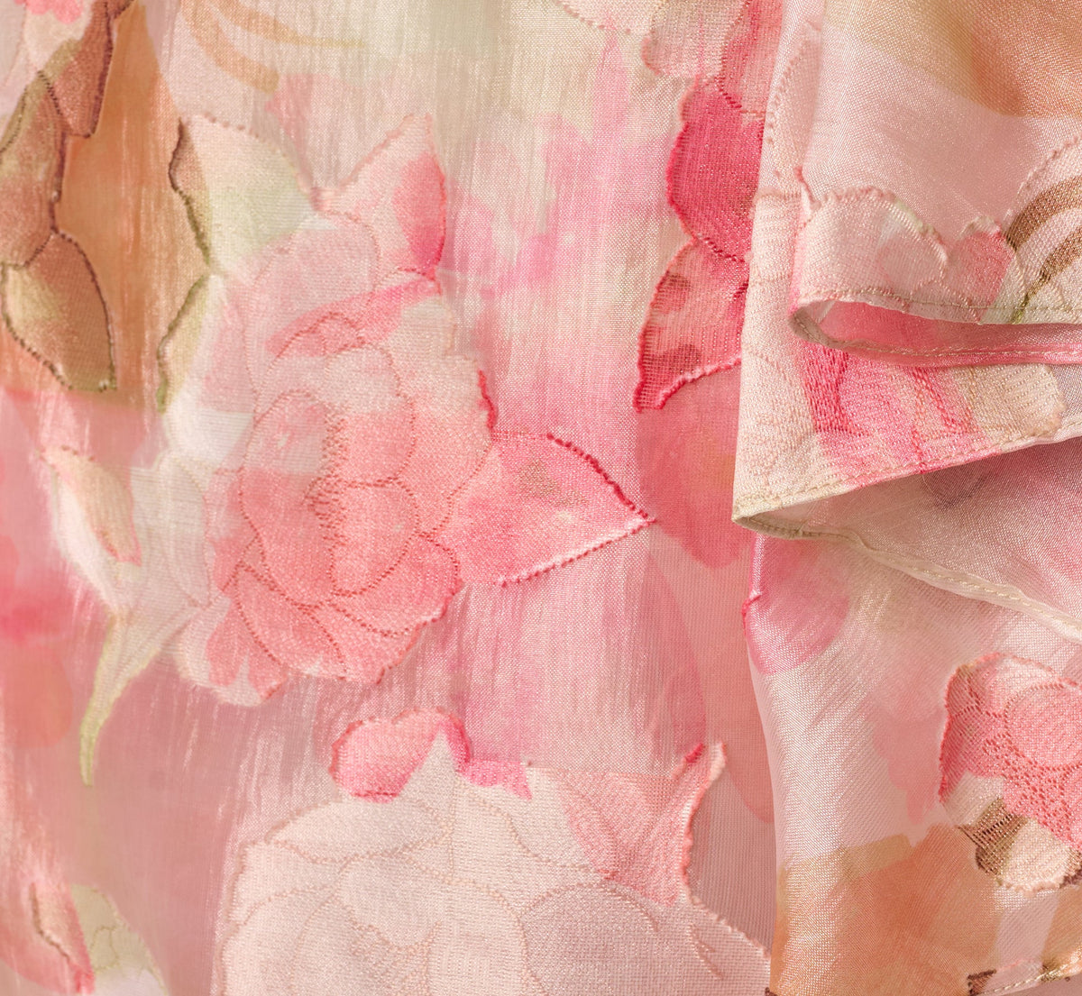 Floral Organza Cascade High Low Midi Dress - Sage Multi | Adrianna Papell